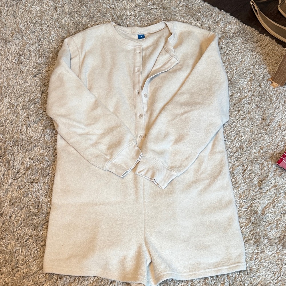 Cream Button-Up Fleece Onesie Romper
